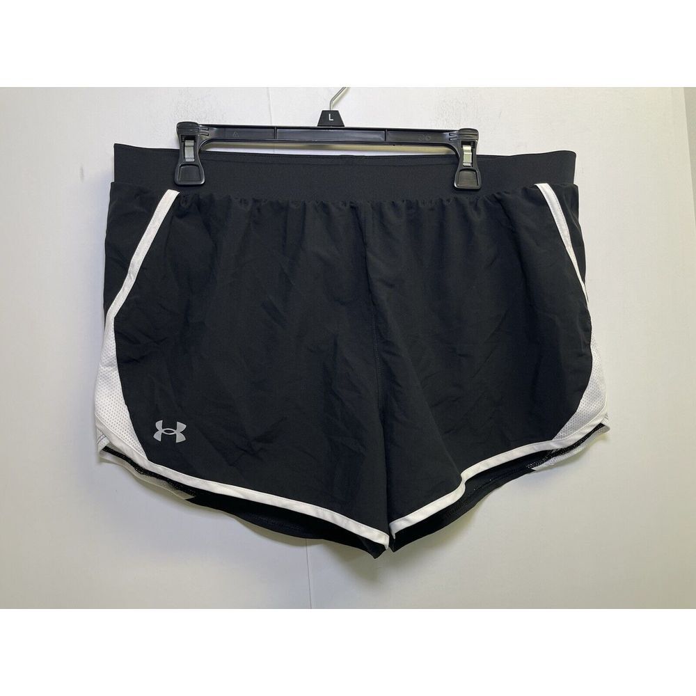 Under Armour UA Fly By 2.0 Short‎ Black/White 1350196-002 Women's XL Brief Lined